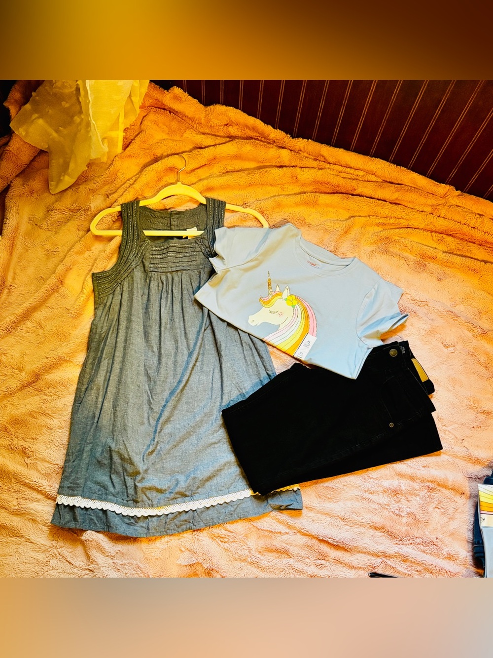 Girls Size 14 16 Clothing Bundle Cat & Jack Unicorn Tee Dress Black Jeans